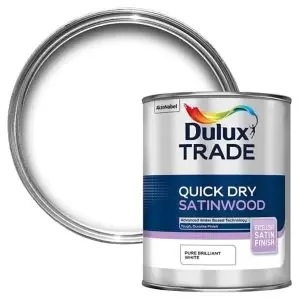 Image of Dulux Trade Quickdry Pure Brilliant White Satinwood Metal & Wood Paint, 1L