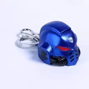 image of Warhammer 40K Metal Keychain Space Marine Primaris Helmet Ultramarine