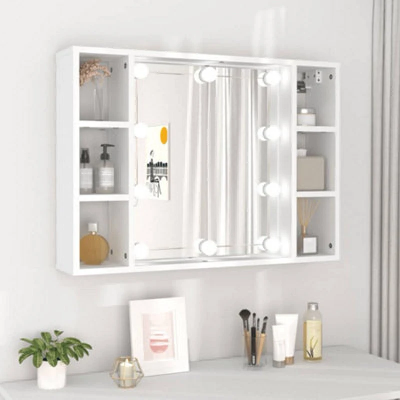 Image of vidaXL Mirror Cabinet with LED White 76x15x55 cm, White 808855