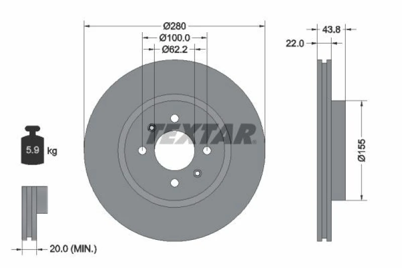 Image of Brake disc TEXTAR 92288303