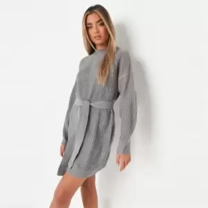 image of Missguided Petite Recycled High Neck Belted Dress - Grey