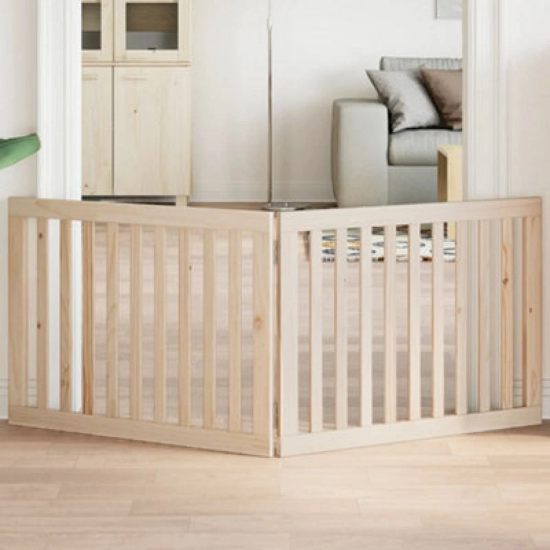 Image of vidaXL Dog Gate Foldable 2 Panels 160cm Poplar Wood, Brown 352240