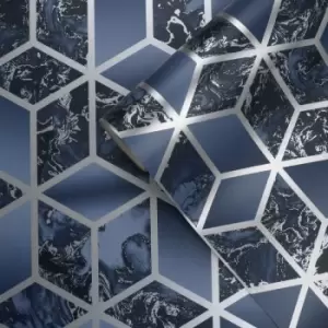 image of Muriva Elixir Cube Blue and Silver Wallpaper