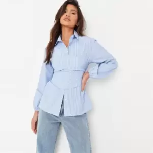 Missguided Pin Stripe Corset Shirt - Blue