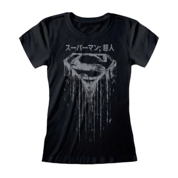 Image of Superman - Distressed Japanese Logo Womens X-Large T-Shirt - Black