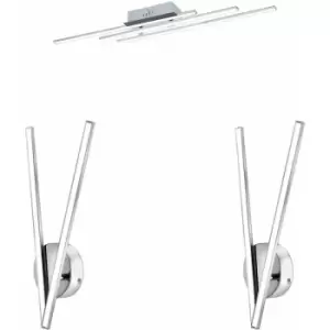 Image of Ceiling Spot Light & 2x Matching Wall Lights Modern Chrome LED Strip Lamp