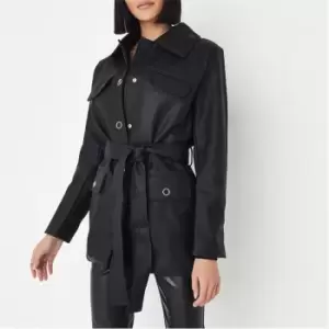 image of Missguided Faux Leather Belted Shacket - Black