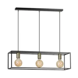 Image of Karmen Black Bar Pendant Ceiling Light 3x E27