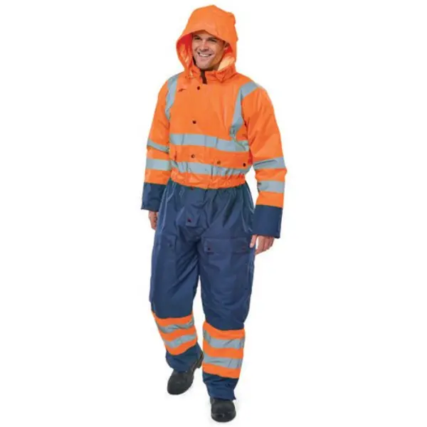 Image of Beeswift Beeswift Two Tone Hi Visibility Thermal Waterproof Coverall Orange/Navy Blue L BD900ORNL