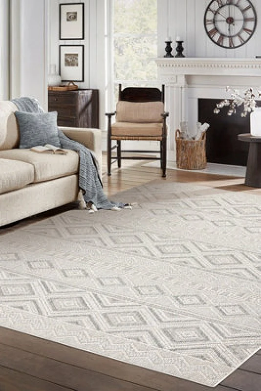 Image of RugsX Carpet Jersey 19234 Grey - Rhombuses, Structural, Loop Boho 60X100 Cm