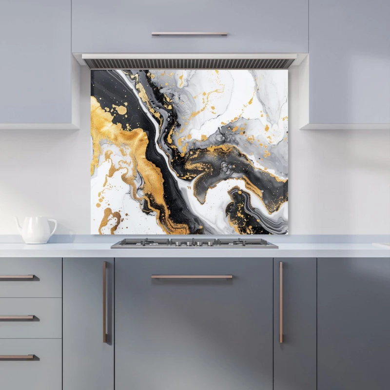 Image of Warren Reed - Designer Gold White & Black Marble Effect Kitchen Splashback Size: 600mm x 750mm Gold Unisex 600mm x 750mm
