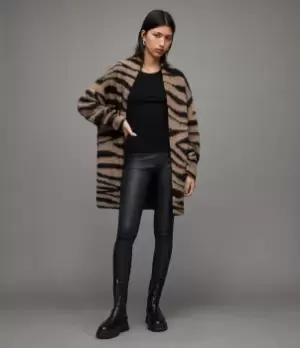 Image of AllSaints Womens Tessa Tiger Stripe Cardigan, Chestnut Brown/blk, Size: S