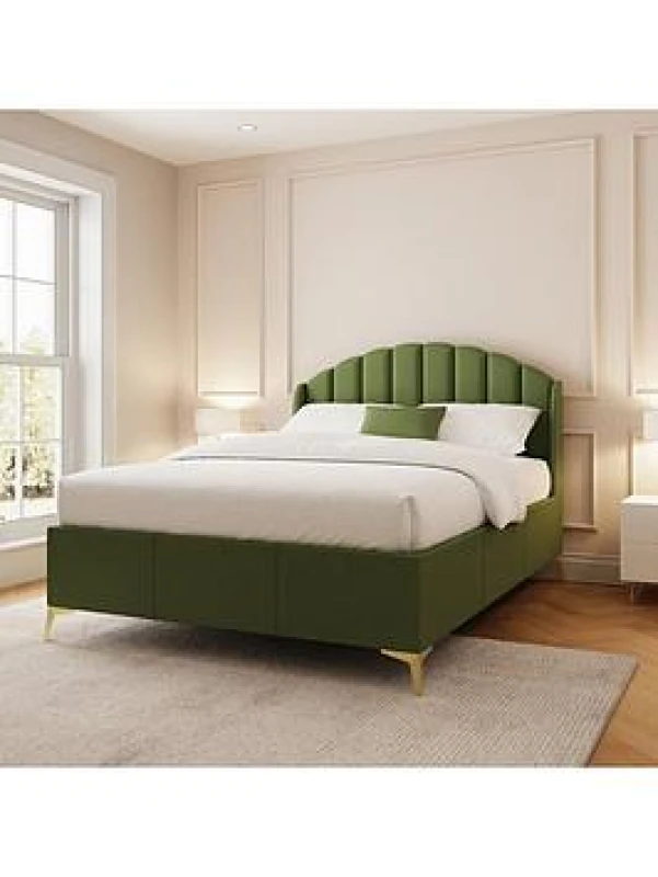 Image of GFW Pettine King Green Upholstered Ottoman Bed & Bonnel Mattress, Green PET50GNSB