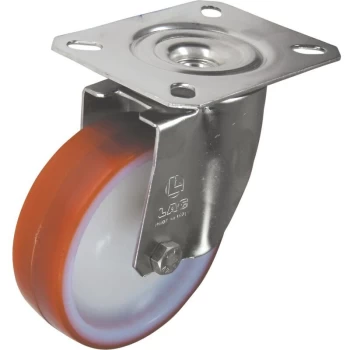 image of SS Swivel Plate 200MM Polyurethane Tyre - Atlas Workholders