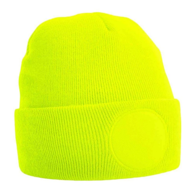 Image of Beechfield Beechfield Men Circular Patch Beanie in Yellow Yellow One Size Male 5063574497268