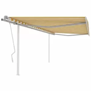 image of Vidaxl - Manual Retractable Awning with Posts 4x3 m Yellow and White Yellow