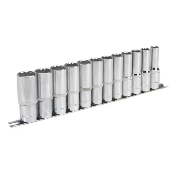 Image of Genuine SEALEY AK2685 Socket Set 12pc 1/2Sq Drive 12pt Deep WallDrive® Metric