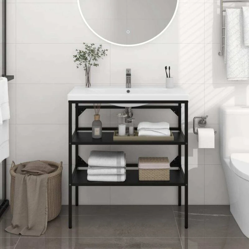 Image of VIDAXL Bathroom Washbasin Frame Black 79x38x83cm Iron Vidaxl 8720286667613