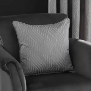 Image of Catherine Lansfield Linear Geo Jacquard Piped Edge Filled Cushion, Silver, 45 x 45 Cm