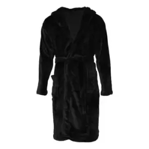 image of Pierre Roche Mens Soft Touch Hooded Dressing Gown (L) (Black)