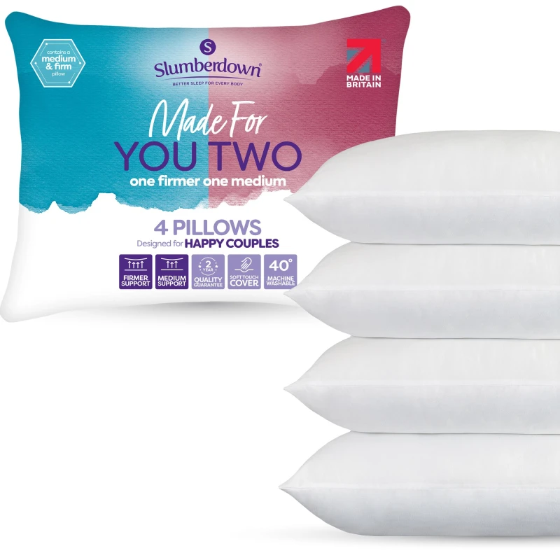 Image of Slumberdown 4 Pack Made For You Two Medium & Firm Support Pillows White unisex