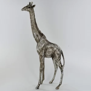 image of Antique Silver Large Standing Giraffe Ornament