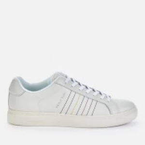 Image of Paul Smith Mens Rex Embroidered Stripe Leather Trainers - White - UK 11