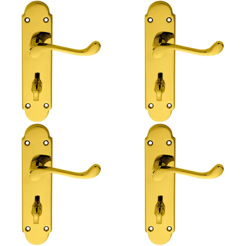 Image of Loops 4x PAIR Victorian Upturned Lever on Bathroom Backplate 170 x 42mm Brass Metallics