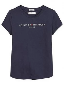 Image of Tommy Hilfiger Girls Short Sleeve Essential Logo T-Shirt, Navy, Size Age: 10 Years, Women