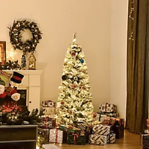 Image of Homcom Artificial Christmas Tree Green with Snow Flocked
