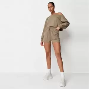 Missguided Cropped Sweatshirt and Runner Shorts Co Ord Set - Green