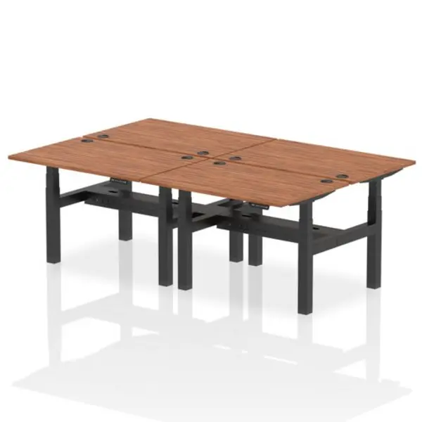 Image of Air Air Back-to-Back 1200 x 800mm Height Adjustable 4 Person Bench Desk Walnut Top with Cable Ports Black Frame HASCP4P12800WNTB