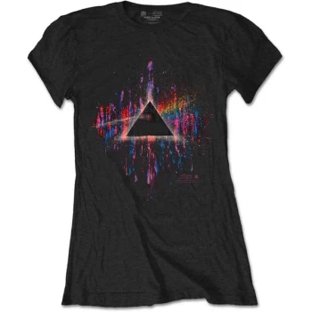 image of Pink Floyd - Dark Side of the Moon Pink Splatter Womens X-Large T-Shirt - Black