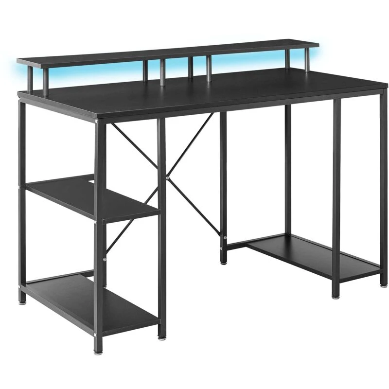 Image of Beliani Gaming Desk Caddo Black 120 Cm 60 Cm With Shelves Led