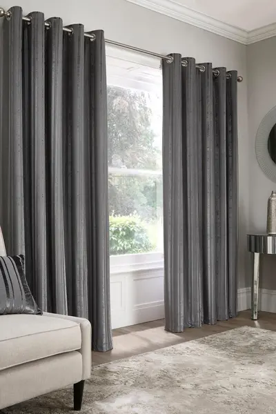 Image of Appletree Boutique Conrad Jacquard Pair of Eyelet Curtains - Size 45x54