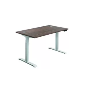 image of Jemini Sit/Stand Desk with Cable Ports 1600x800x630-1290mm Dark Walnut/White KF809999