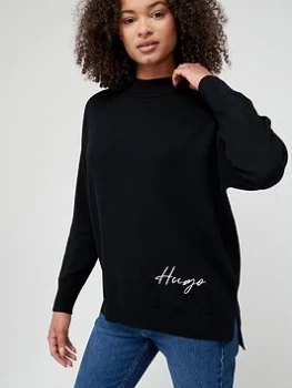 Image of Hugo Boss Logo Knitted Wool Blend Jumper Black Size XL Women