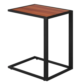 image of HOMCOM C-Shaped Side Table, Sofa End Table with Metal Frame, Accent Couch Table for Living room, Bedroom, Walnut and Black AOSOM UK