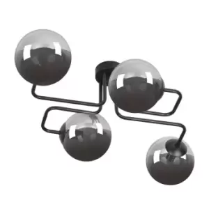 Image of Brendi Black Globe Multi Arm Semi Flush Ceiling light with Graphite Glass Shades, 4x E14