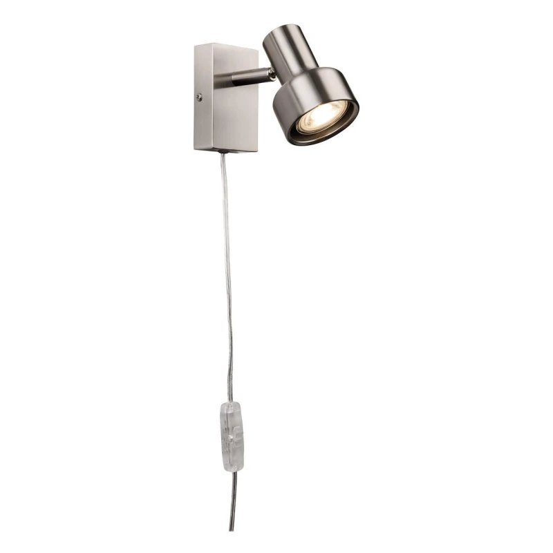 Image of Firstlight Plug-In Compact Wall Spotlight with On/Off Switch in Brushed Steel