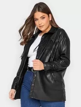 Image of Yours Pu Fringe Jacket Black, Size 14, Women