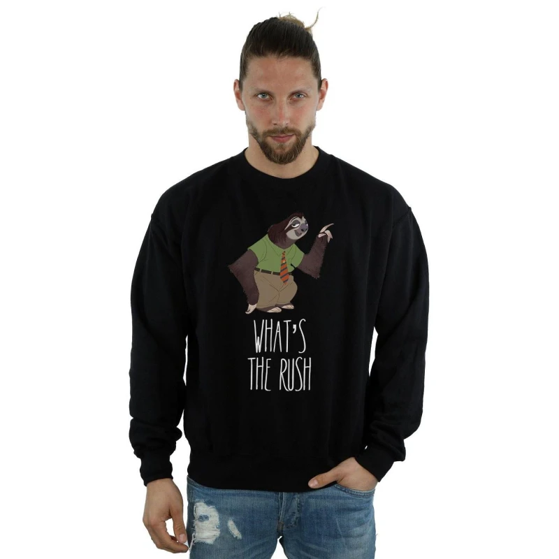 Image of Disney Men Zootropolis What's The Rush Sweatshirt in Black Size: Small Black S Male 5057245597654