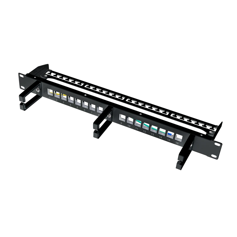 Image of LogiLink Keystone Panel 1U. 16 ports. shielded. black. with 3 cable ma