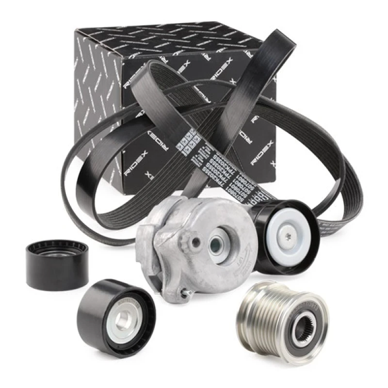 Image of RIDEX 542R0139 V-ribbed belt set Pulleys: with freewheel belt pulley V-Ribbed Belt Set (542)