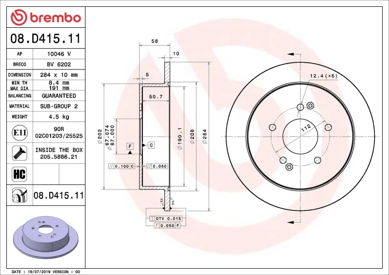 Image of BREMBO Brake disc BREMBO 08.D415.11