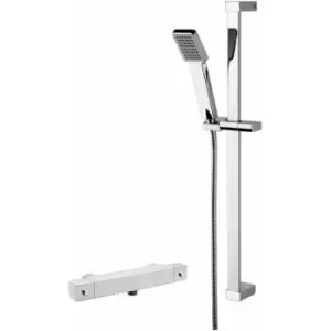 image of Nuie - Square Thermostatic Bar Shower Valve with Slider Rail Kit - Chrome