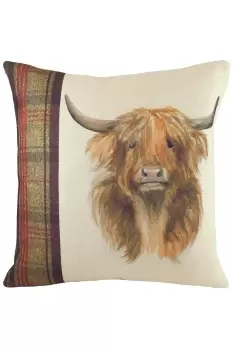 Image of Hunter Highland Cow Hand-Painted Watercolour Printed Cushion