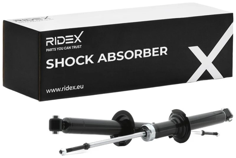 Image of RIDEX 854S18042 Shock absorber Rear Axle, Oil Pressure, Twin-Tube, Spring-bearing Damper, Bottom eye Shock Absorber (854)