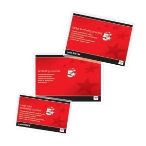 image of 5 Star Office Laminating Pouches 250 Micron for Credit Card size 54x86mm Gloss Pack 100