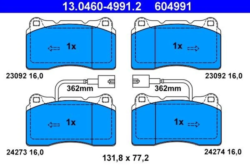 Image of ATE 13.0460-4991.2 Brake pad set incl. wear warning contact Brake Pad Set,disc brake (402)